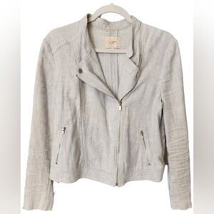 LOFT petite whisper blue zip-up jacket with pockets